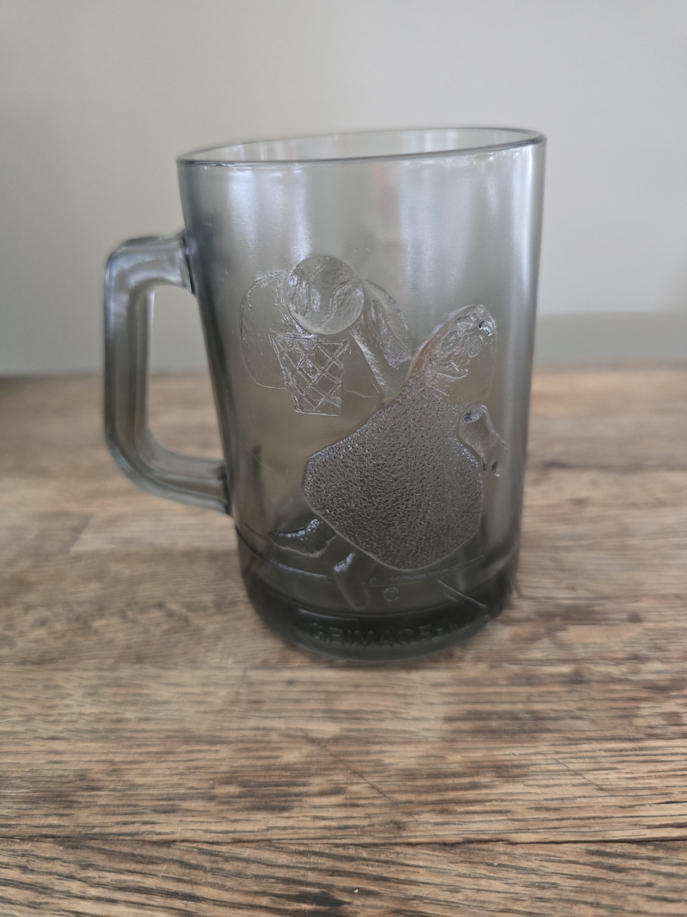 McDonald's 1970's Smoked Gray Glass Mug with Embossed Character